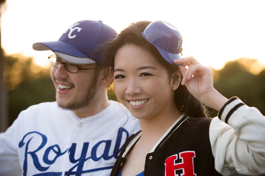 Engagement picture taken at a baseball field - San Mateo