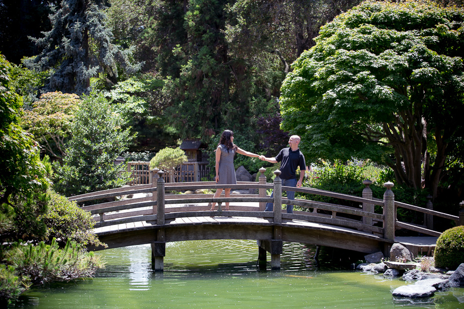 Engagement photos at the Japanese Tea Garden bridge - Bay area Asian photographer
