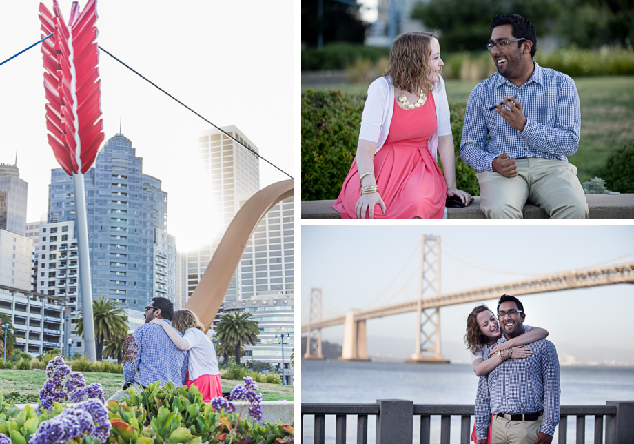 At Cupids Span and by the Bay Bridge in San Francisco just after she said yes to his proposal