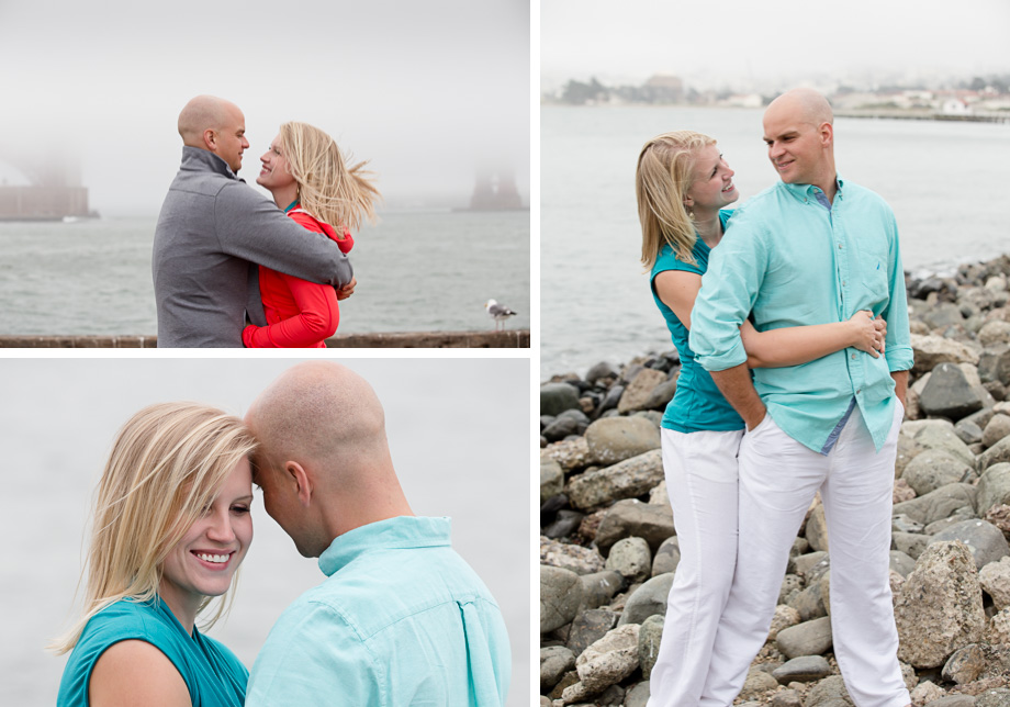 Romantic travel anniversary photos at Crissy Field in front of Golden Gate Bridge