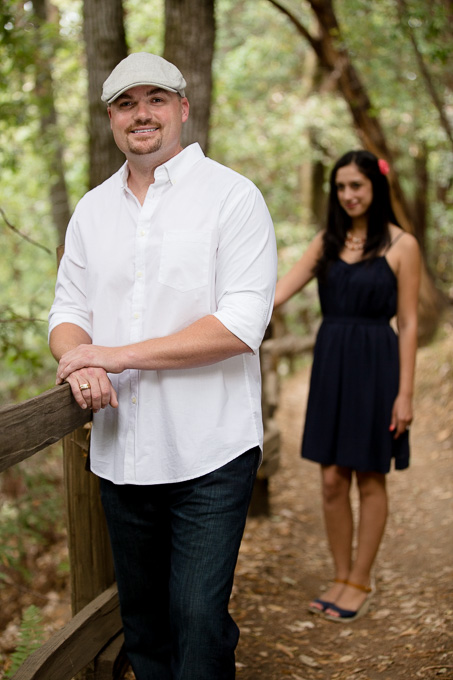 Engagement pic on hiking trail at Huddart Park in Woodside