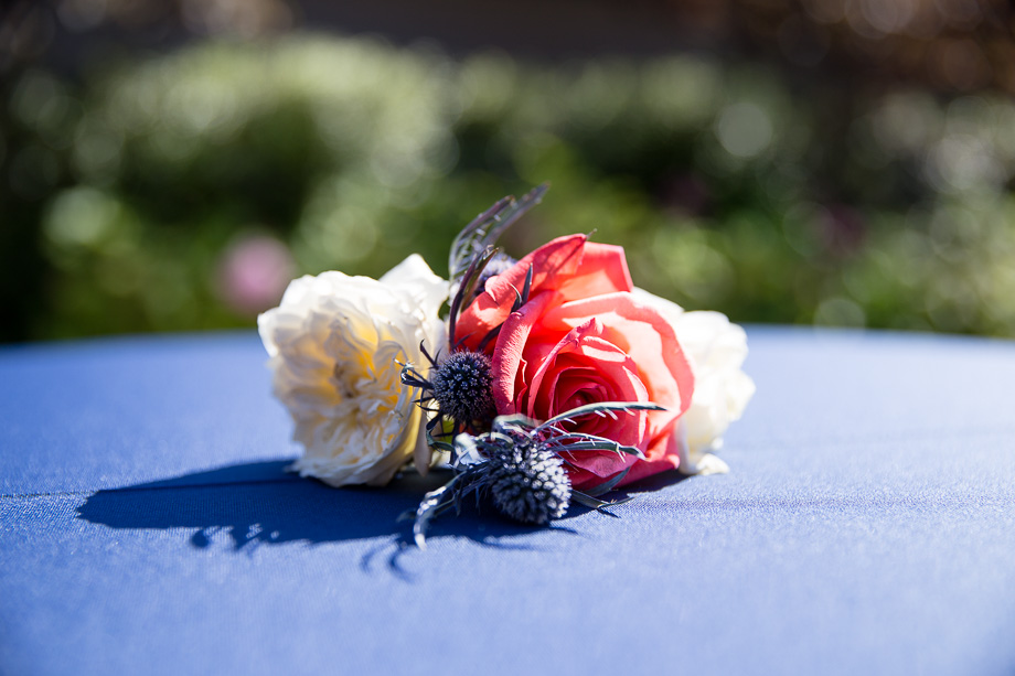 boutonniere flowers at wedding reception