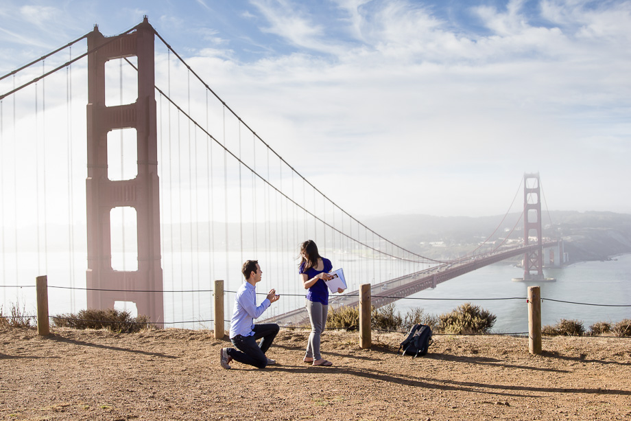 Romantic proposal in front of the stunning Golden Gate Bridge
