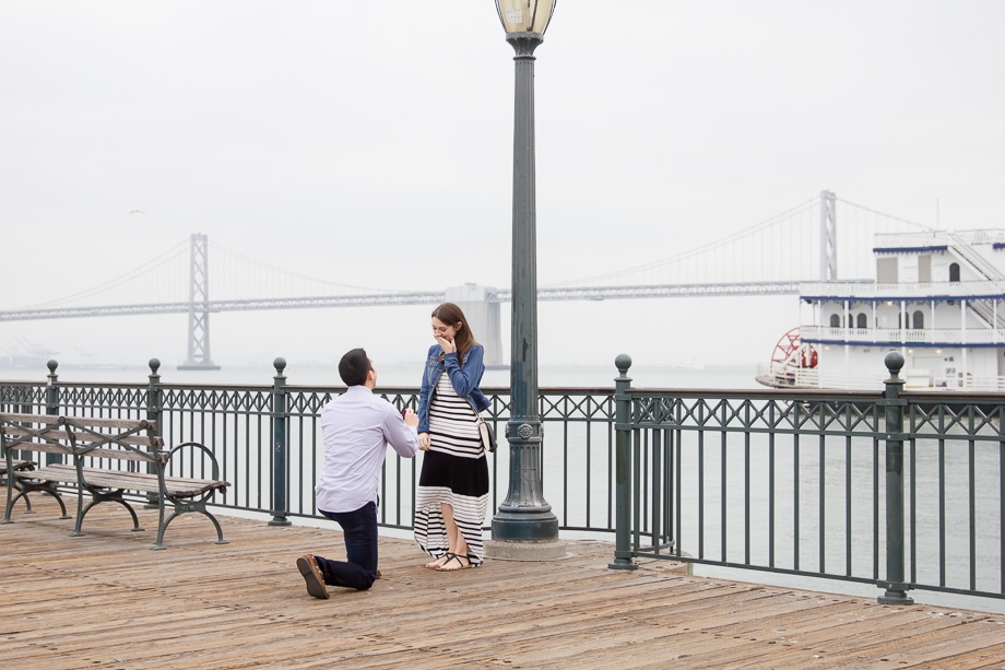 Casey popped the question at Pier 7 in front of the Bay bridge