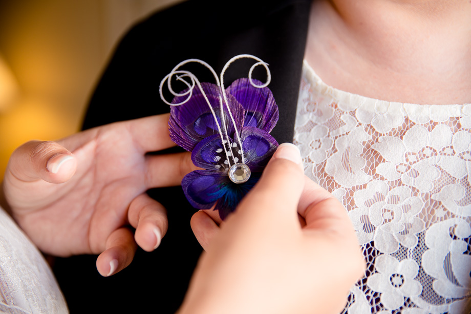 The purple feather boutonniere