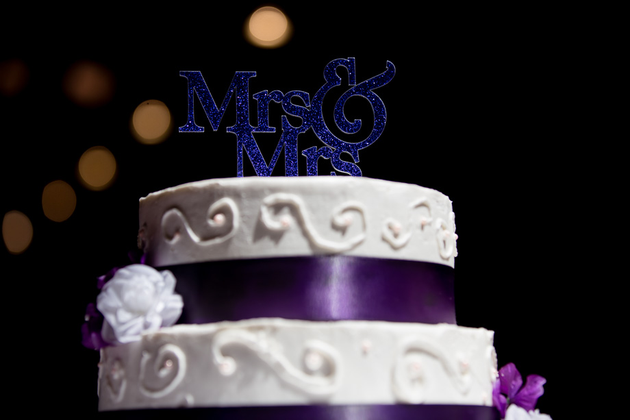 Purple Mrs & Mrs glitter cake topper