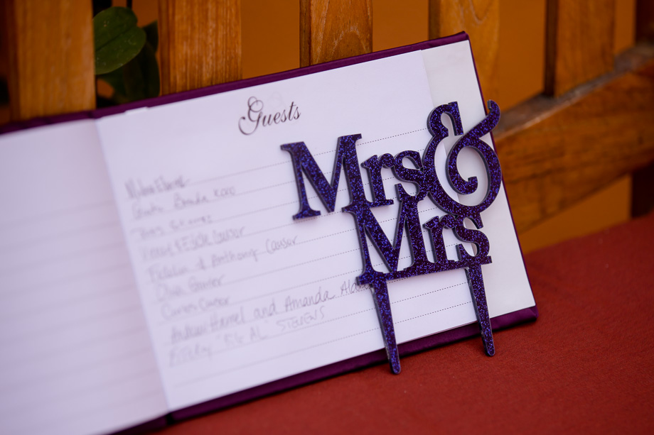 Mrs & Mrs cake topper with guest book