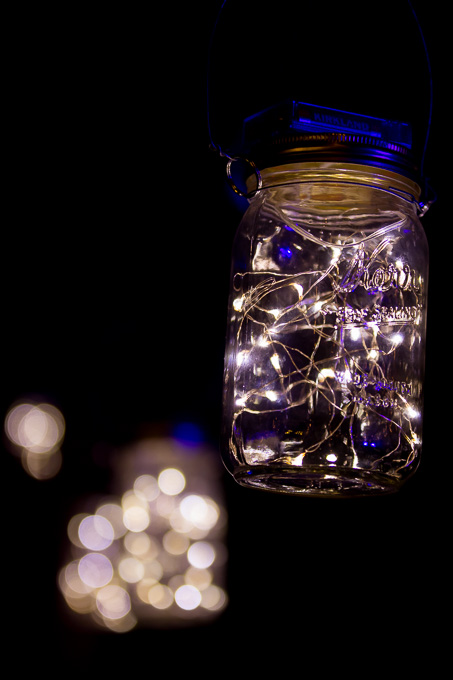 Jars with string lights in them