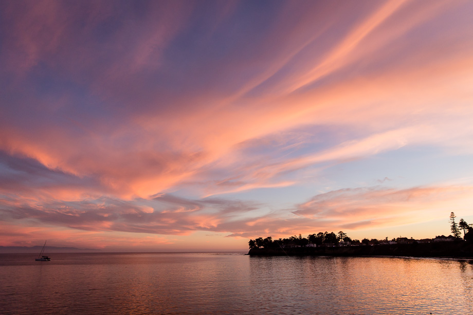 beautiful pink, blue, and magenta sunset at Santa Cruz