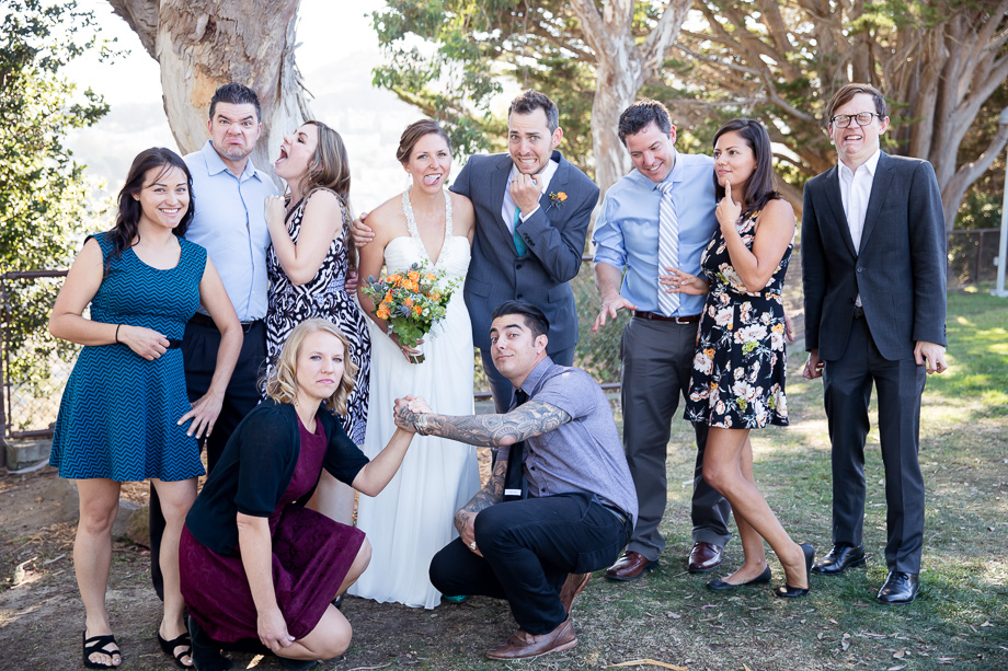 A funny group picture with bride and grooms friends
