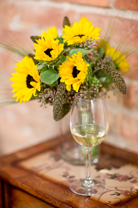 Sunflowers with wine glass