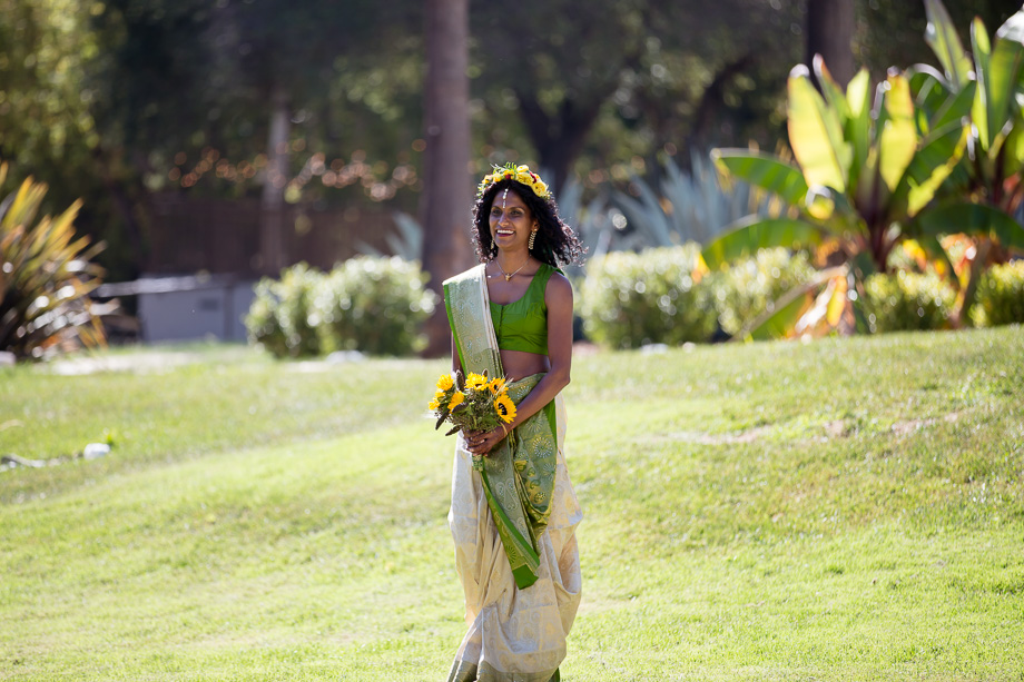 Bride walknig towards the ceremony