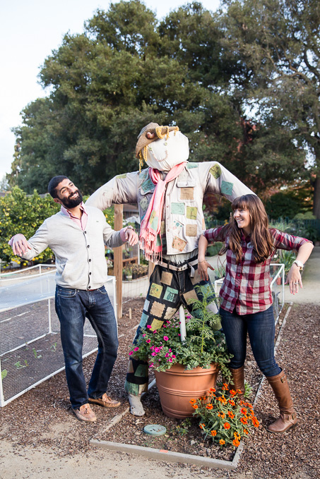 couple at Gamble Garden making funny scarecrow poses