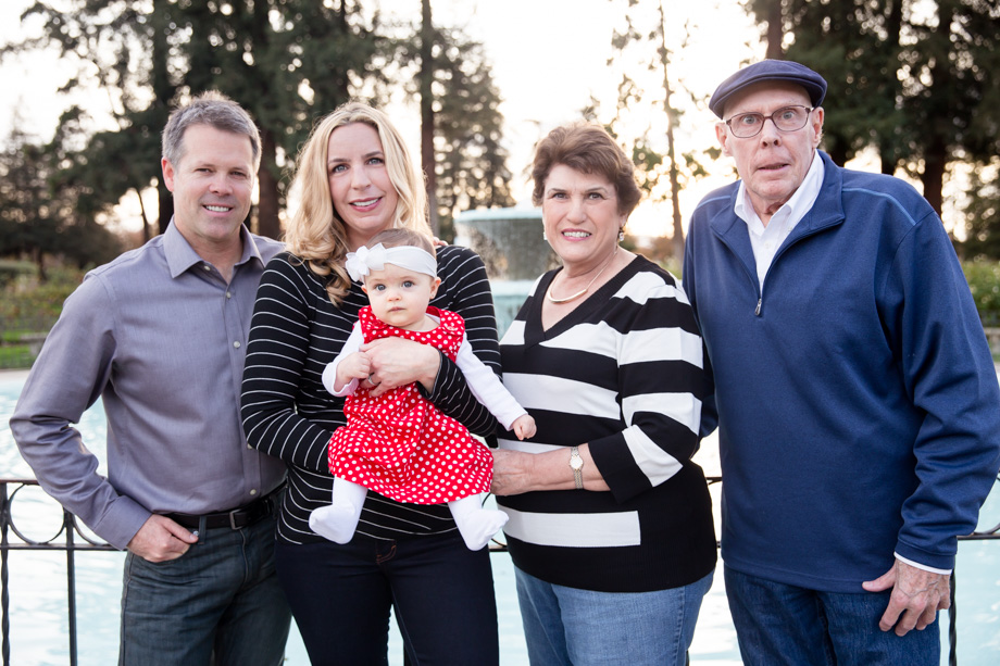 Beautiful christmas three generation family photo in San Jose Municipal Rose Garden