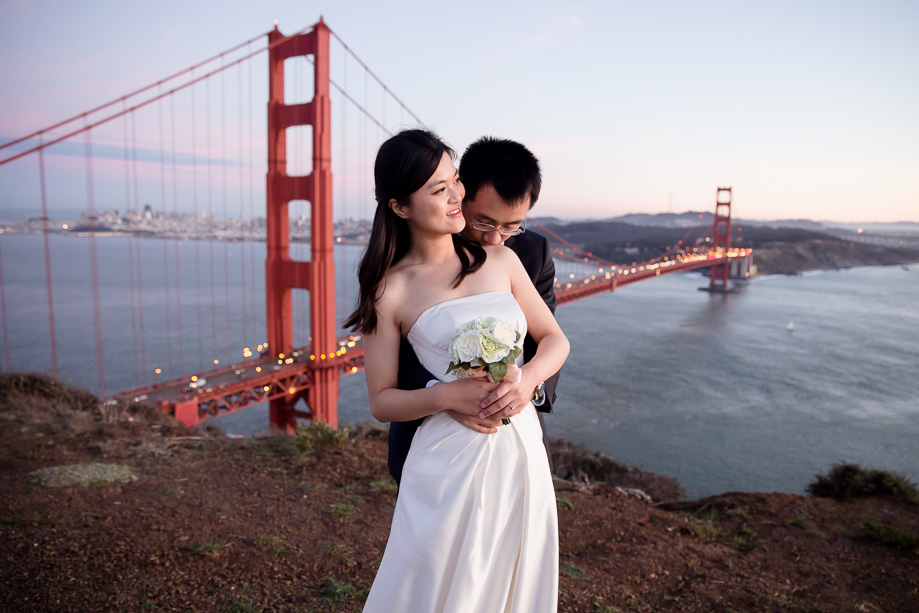 旧金山湾区婚纱摄影 俯瞰金门大桥 Golden Gate Bridge at sunset