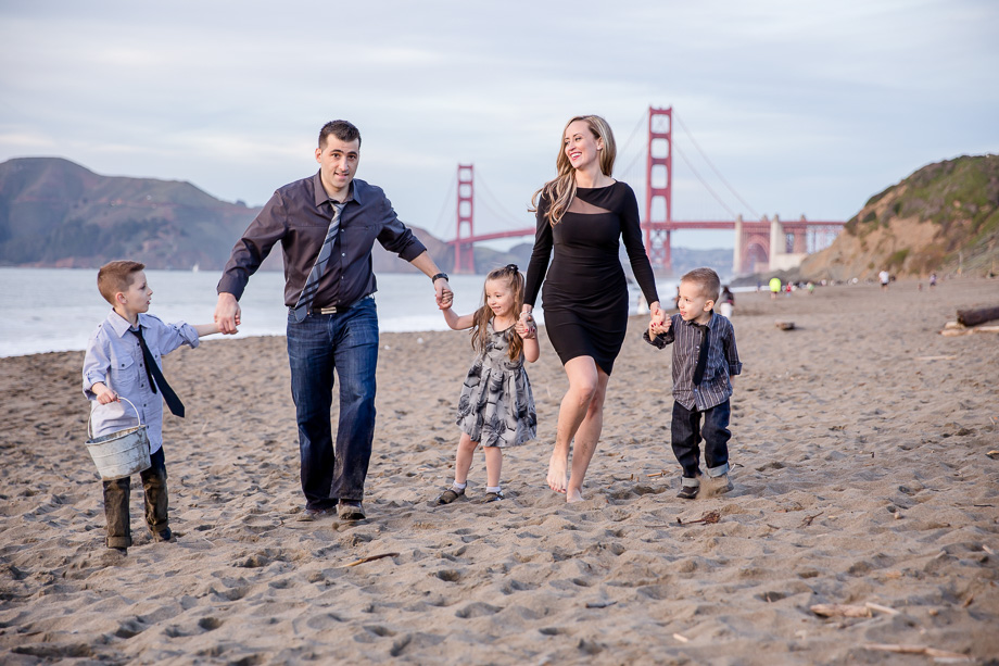 a family of five at baker beach