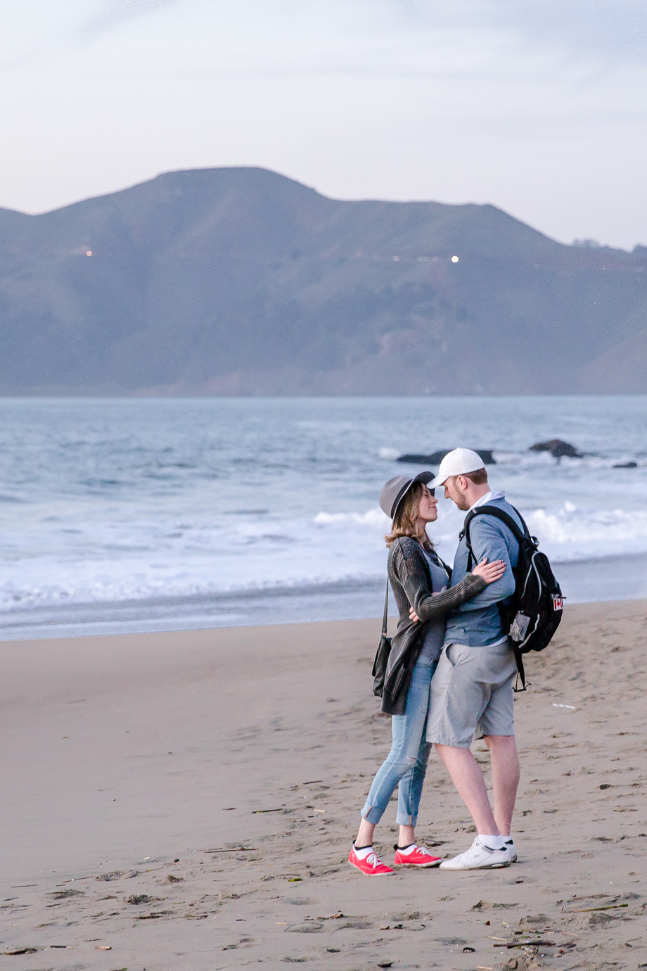 Romantic couple portrait before the surprise proposal