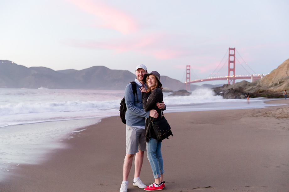 couple engaged in front of golden gate bridge - bay area proposal photographer