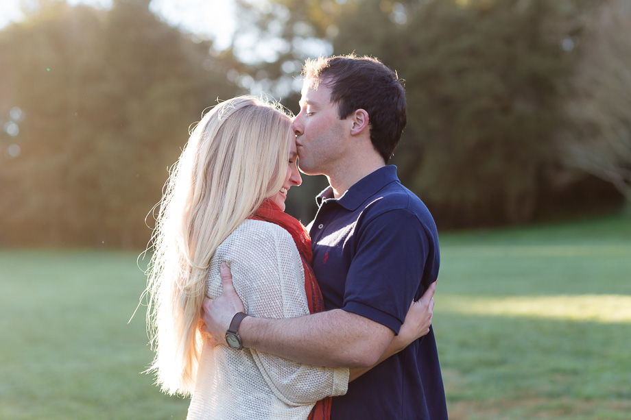 beautiful morning light with flare - romantic engagement photo