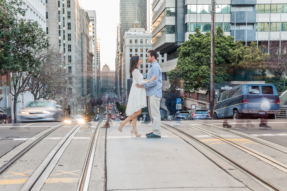 time lapse engagement photo in downtown san francisco