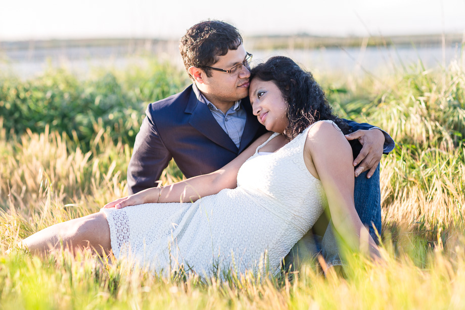 romantic spring engagement photo in the grass field - bay area engagement photos