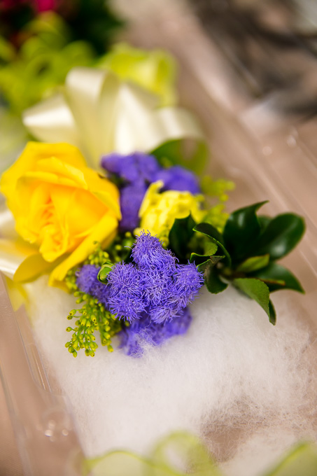 beautiful yellow and purple boutonniere