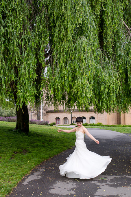 bride swirling her dress