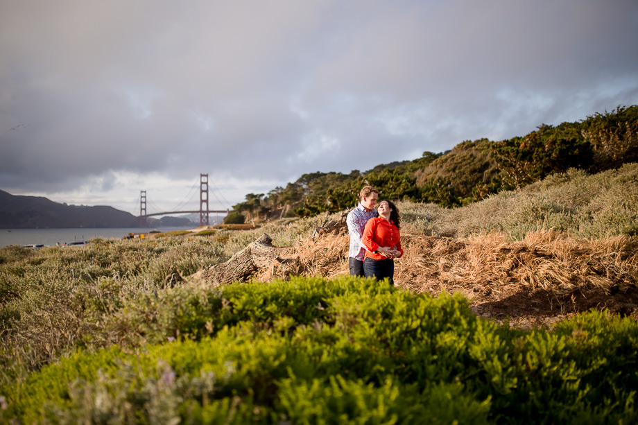 beautiful engagement photo in front of Golden Gate Bridge