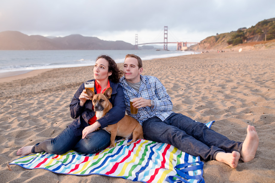 cute baker beach engagment photo with pet