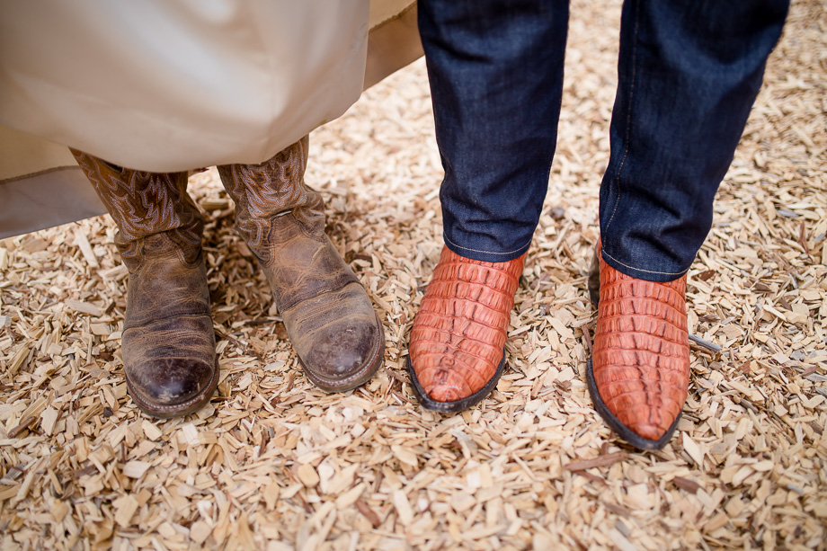 bride and groom wearing boots