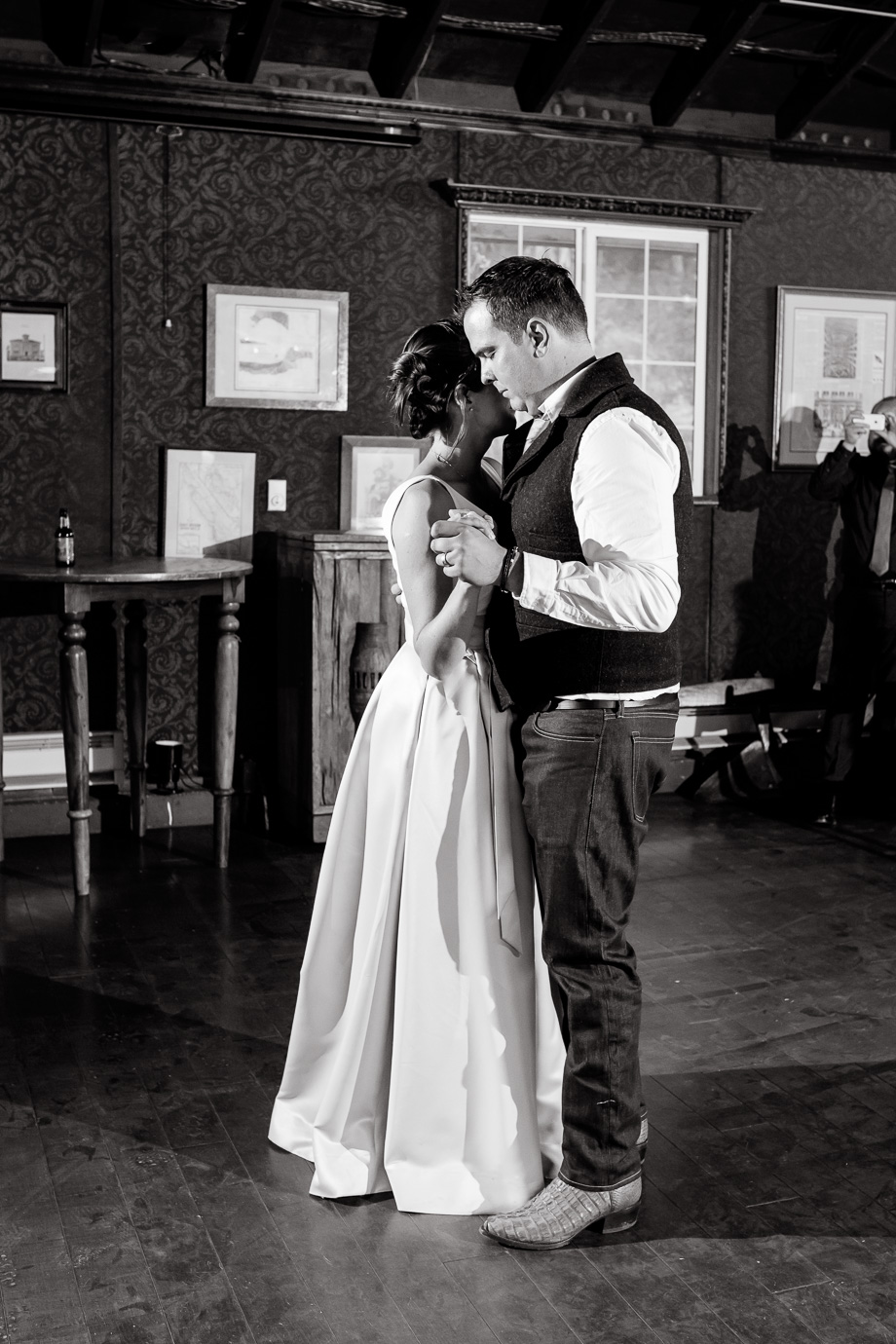 bride and grooms romantic first dance at long branch barn