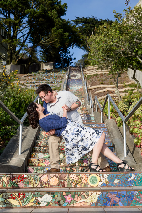 SF engagement photo at Moraga Tiled Steps at 16th Ave and Maraga