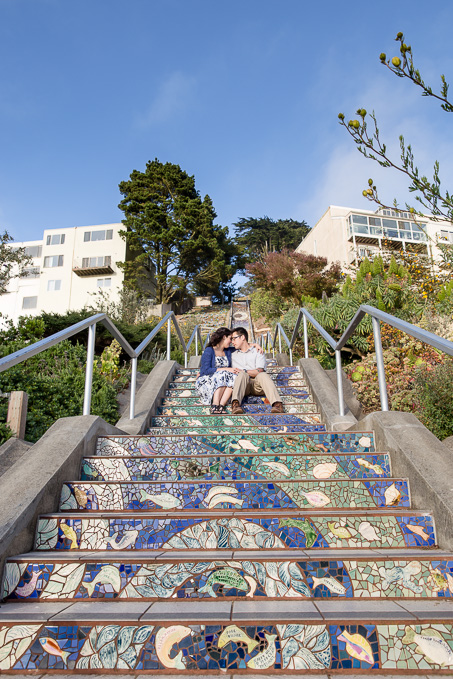 SF engagement photo at Mosaic steps
