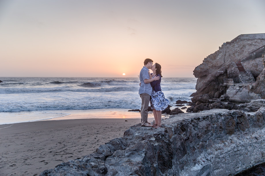 sutro baths romantic kiss during sunset