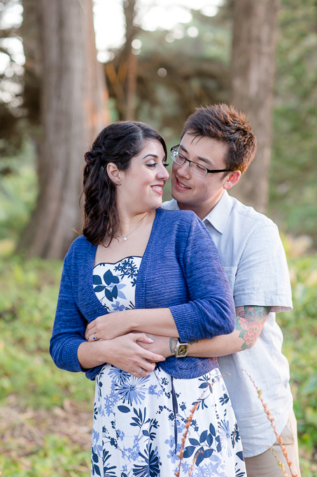 engagement photo in the trees