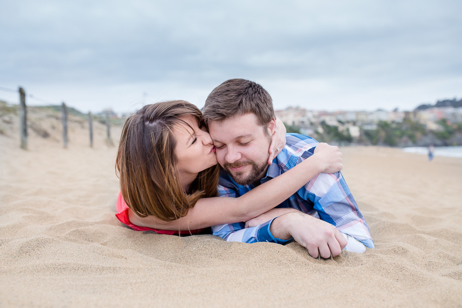 bright and vibrant engagement photo at Baker Beach
