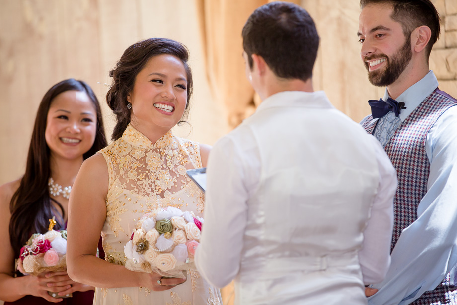 beautiful smile on brides face at the wedding ceremony