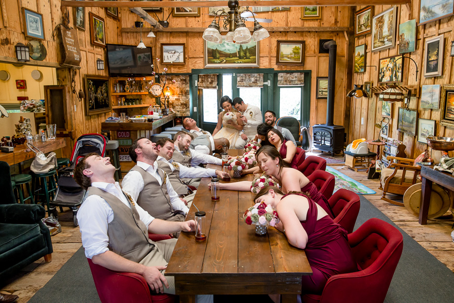 funny wedding party photo idea - getting drunk in the bar at Union Hill Inn