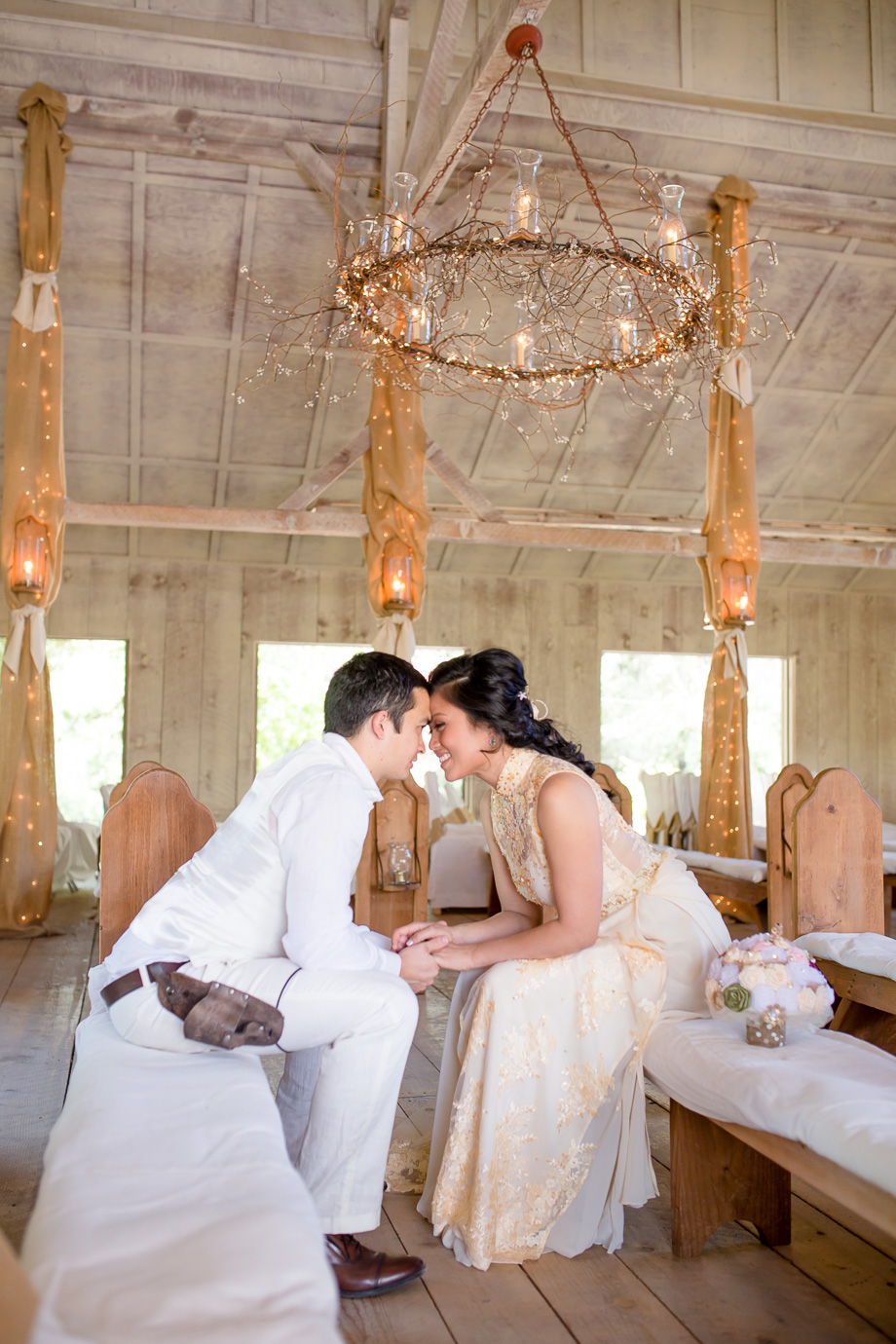stunning bride and groom portrait in a well-lit chapel at Union Hill Inn, Sonora