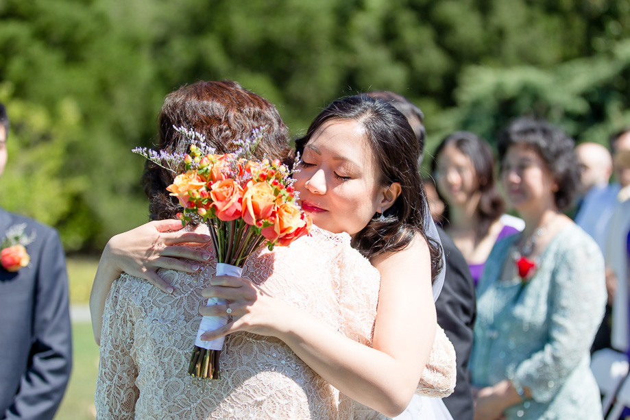 a hug with mother at the wedding ceremony