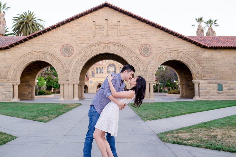 dip and kiss at Stanford main quad