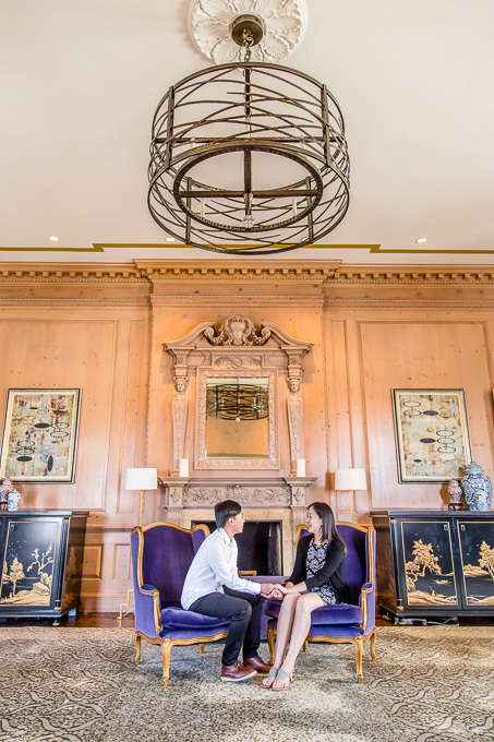 engagement photo inside the grand presidential penthouse suite at Fairmont San Francisco