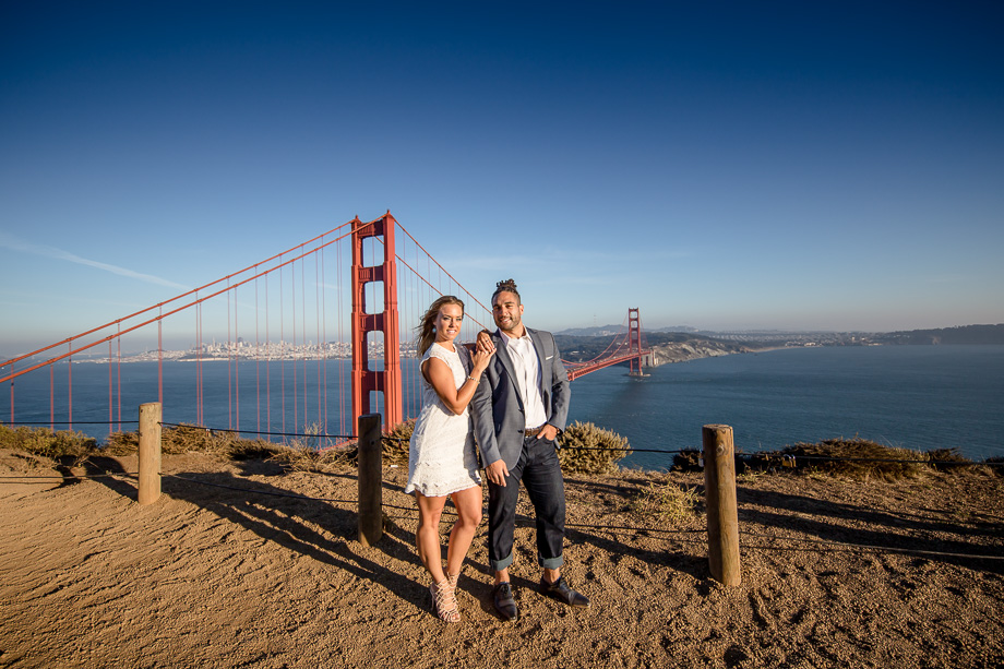 couple in front of Golden Gate Bridge