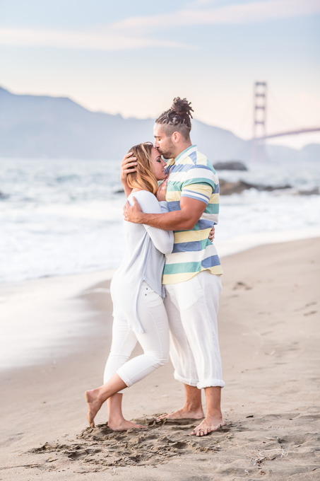 romantic San Francisco engagement photo in front of Golden Gate Bridge