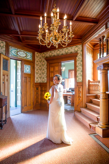 beautiful bride with amazing light inside Falkirk Mansion - San Rafael Falkirk Cultural Center