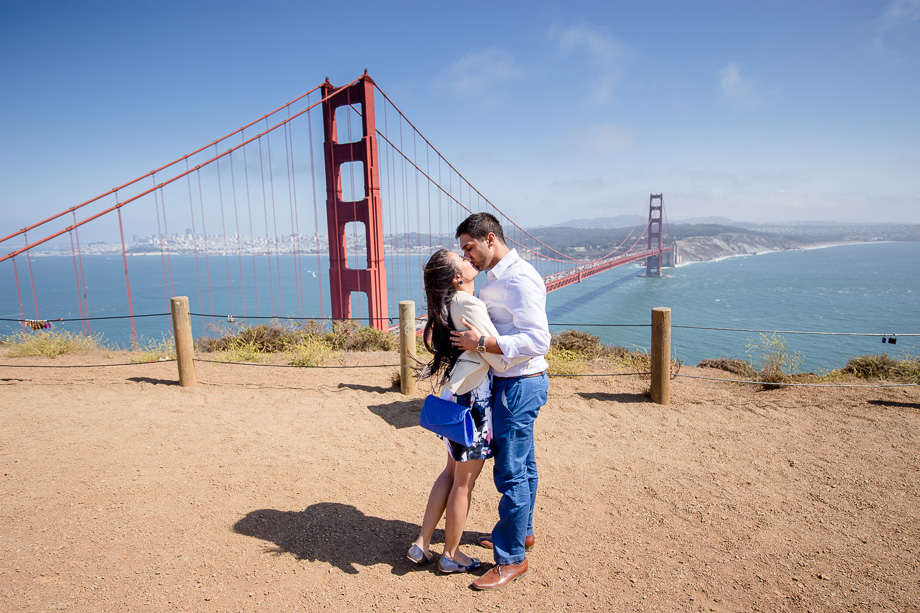 couple got engaged in front of a dramatic view of the Golden Gate Bridge