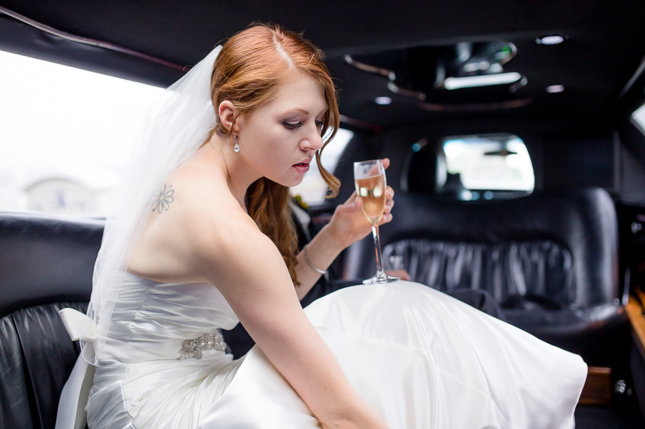 bride inside a limo