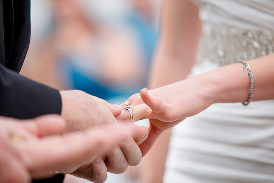 a close up of the ring exchange during ceremony