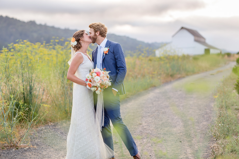 airy and romantic wedding portrait in front of an old barn - Bay Area wedding photographer