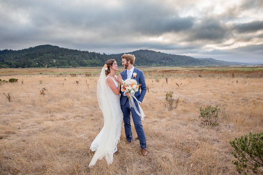 bride and groom portrait in an open field - SF wedding photographer